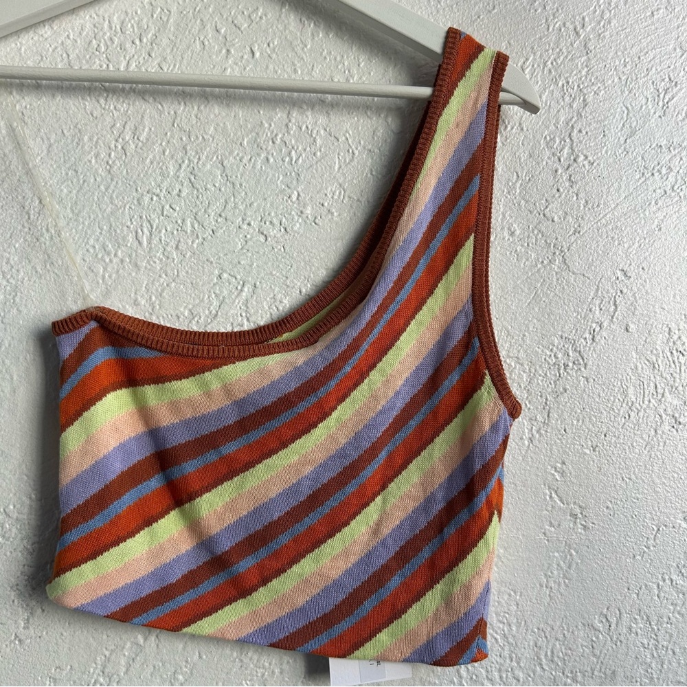 27 Miles One Shoulder Striped Asymmetrical Women Top